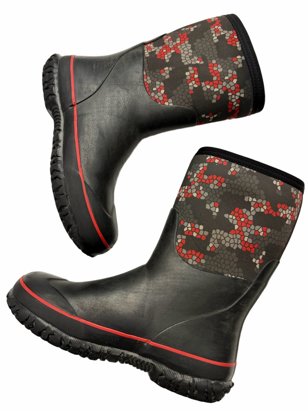 BOGS Black Red Patterned Waterproof Winter Snow Boots Youth Size 4 Unisex Boy